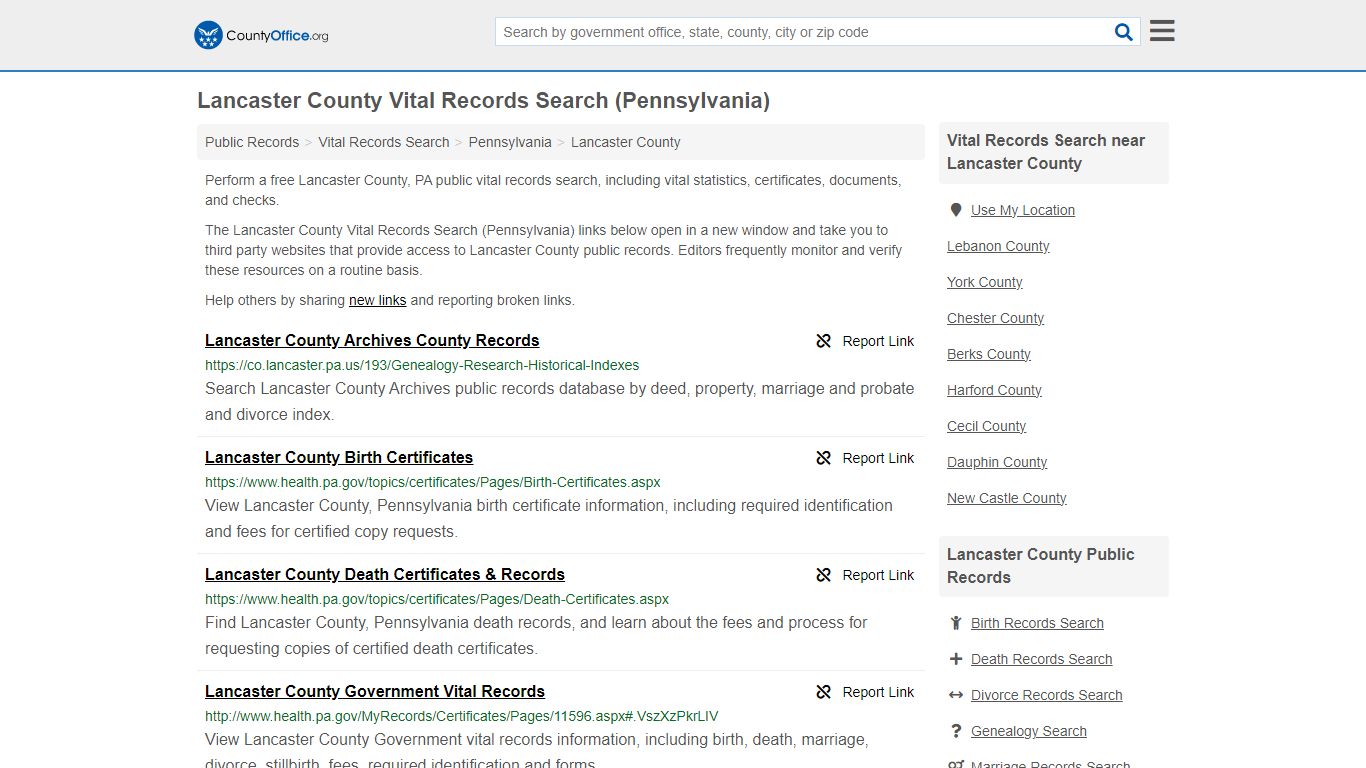 Vital Records Search - Lancaster County, PA (Birth, Death, Marriage ...